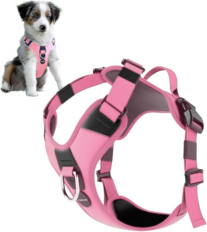 No Pull Dog Harness - Durable Polyester Puppy Harness with Front Anti-Pull Loop, Reflective Strips, and Quick-Release Clips for Small, Medium, and Large Dogs (Light Pink, Small)