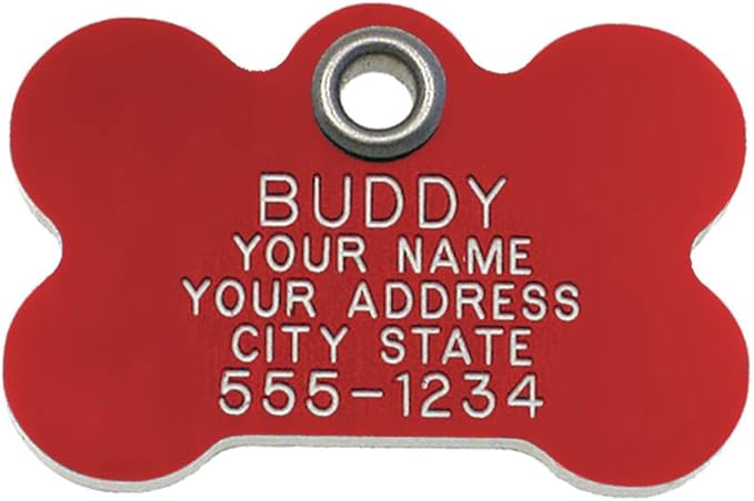 LuckyPet Plastic Pet ID Tags - Dog Personalized IDs - Durable Engraved Name Noiseless Tag - Suitable for Dogs and Cats - Outlasts Most Aluminum Tags - Large, Red Bone