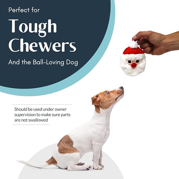Flourish Pets 2 in 1 Christmas Multi-Layer Chew Toy for Active Dogs | Non-Toxic BPA Free Double Stitched Soft Fabric and Long-Lasting Dog Plush Toys (Santa 3.5")