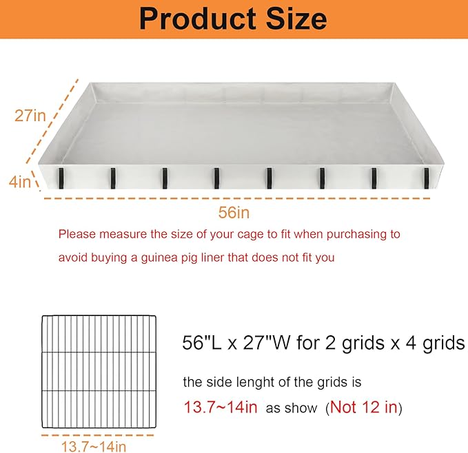 Waterproof Guinea Pig Cage Tarp Bottom for C & C Grids Habitat, 56"*28" Washable Guinea Pig Liner Base for Rabbits Hamsters Hedgehogs Ferrets Small Pets