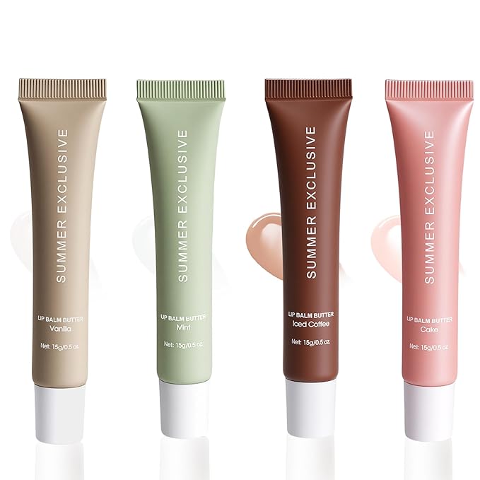 4 color Summer Exclusive Lip Balm Butter,Tinted Lip Balm,Nourishing Lip Gloss with Natural Ingredients for Women and Girls,Soothes & Softens Dry Lips,Lip Care Gift Set for Birthday Christmas.