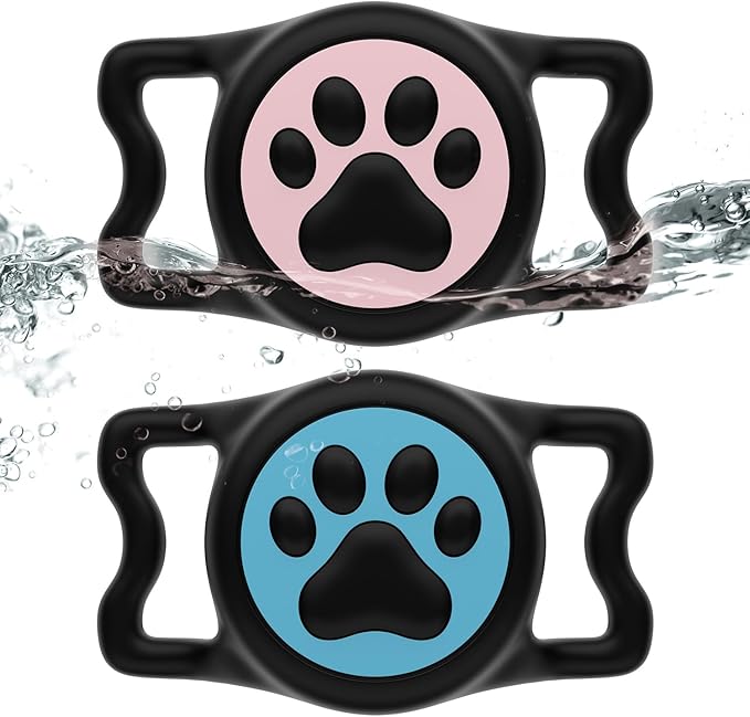 for Airtag Dog Collar Holder, Dog Airtag Holder Waterproof, Lightweight & Soft Silicone Air Tag Case for Pet Collars, Works with Multiple Tracker Tag Products (deep Pink+deep Blue, 2 Pack)