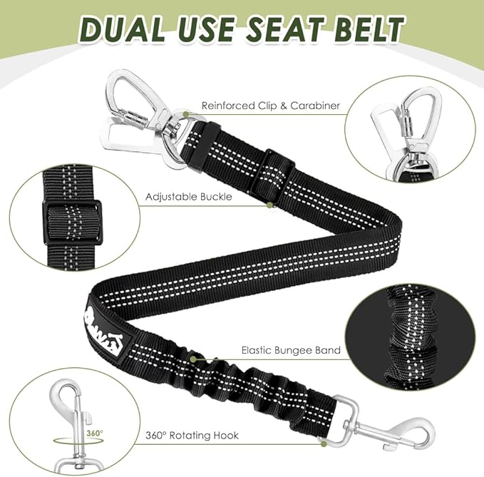 Lukovee Dog Seat Belt for Car, Adjustable Dog Car Harness for Large Medium Small Dogs, Soft Padded & Breathable Mesh Dog Seatbelt with Car Vehicle Connector Strap (Black Double Clip,Small)