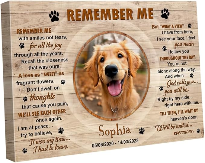 S101611 Dog Memorial Landscape Canvas Gift for Lovers, Remember Me Personalized With Picture Date for Mom Dad