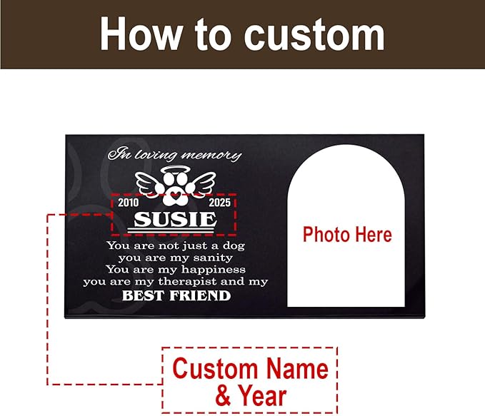 Personalized Dog Headstone Printed in The US, Dog Tombstone for Indoor and Outdoor, Customized Pet Memorial Stone with Photo, Name and Date for Beloved Pet