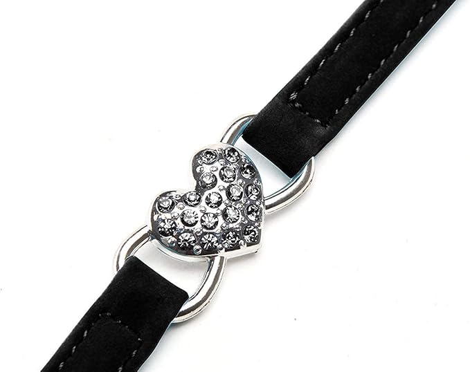 CHUKCHI Pink Soft Velvet Safe Cat Adjustable Collar with Crystal Heart Charm and Bells 8-11 Inches(Black+Pink)