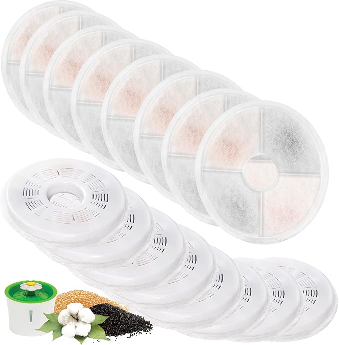 16 Pack Cat Water Fountain Replacement Filters Fit for 3L Flower Water Dispenser Automatic Pet Dog Cat Fountain Filter