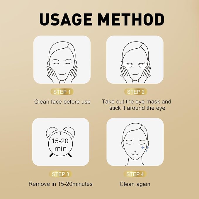 CHMI Under Eye Patches (50 Pairs) - 24K Gold Eye Patches for Puffy Eyes, Dark Circles, EyeBags and Wrinkles, Collagen Skin Care Products, Beauty & Personal Care