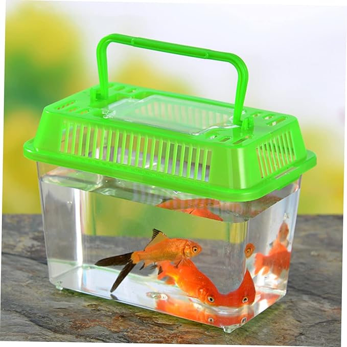STOBOK Portable Fish Tank Handheld Aquarium 6X4X3.7 Inch Transparent Turtle Box Plastic Breeding Case with Handle for Small Pets Travel and Reptile Carrier