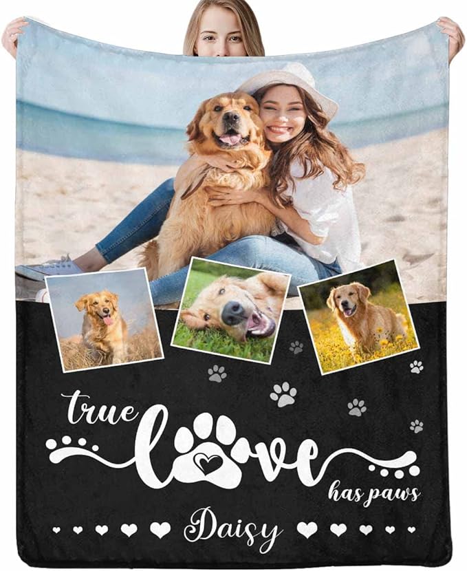 Dog Cat Memorial Blanket Custom Name Remembrance Gift for Family and Friends Personalized Fleece Throw Blanket with Pet Photo, Customized Soft Bed Throw Blankets Made in USA