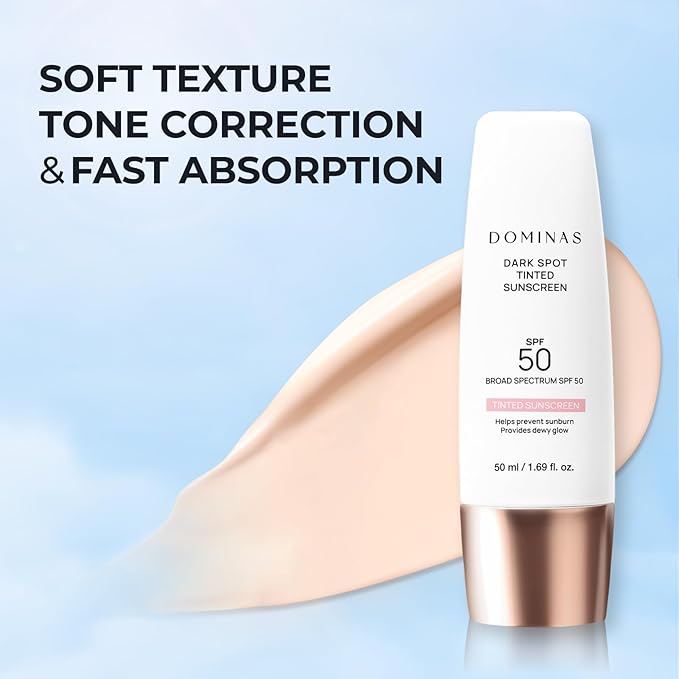 DOMINAS Dark Spot Tinted Sunscreen SPF 50 - Broad Spectrum UV Defense & Tone Correction with Panthenol, Lightweight, Non-Sticky, Hydrating Formula, Soothing & Glow, Korean Skincare, 1.69 fl oz