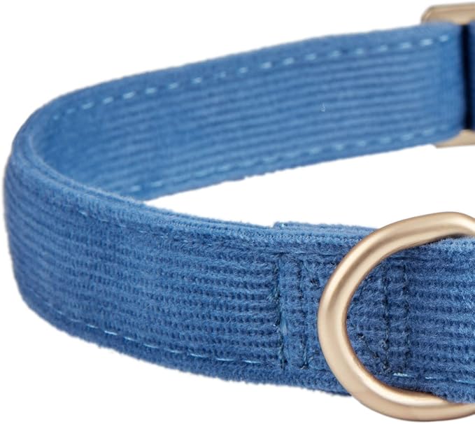 Soft Corduroy Dog Collar and Leash Set Adjustable Durable Dog Collars with Metal Buckle and Lead for Medium Dogs,Royal Blue