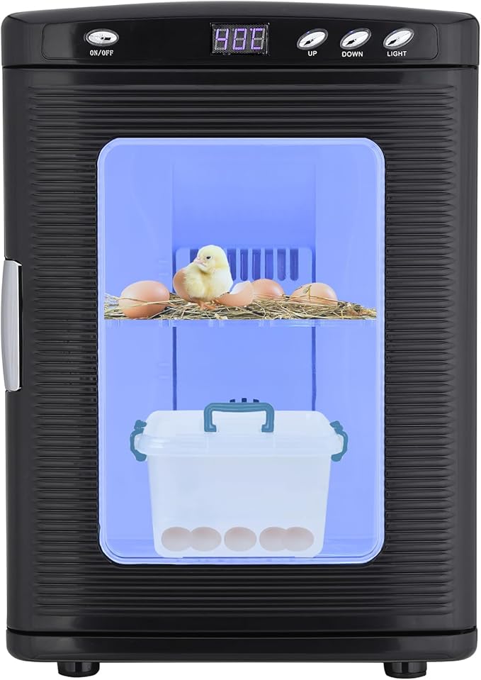 25L Reptile Incubator with Handle, Portable Dual Power Science Laboratory Incubator 10-60°c (72-140°f), 12VAC/110VDC Small Reptile Digital Incubator for Home, Laboratory, Farm