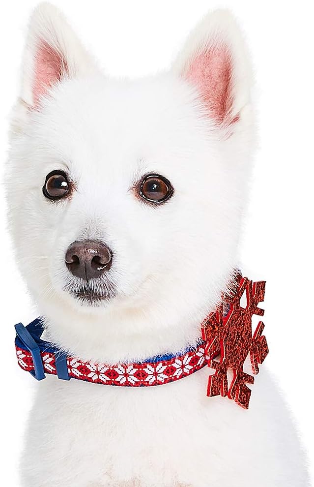 Blueberry Pet Small Christmas Dog Collar – Snowflakes Designer Collar with Bow, 12"-16" Neck, Eco-Friendly Glitter Décor for Holiday Pets