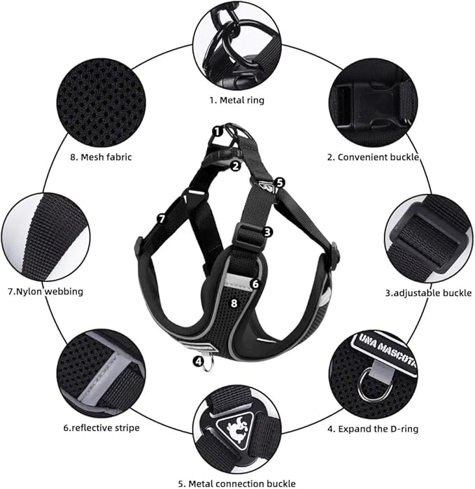 Dog Harness and Leash Set, Adjustable Triangle, Reflective Adjustable Puppy Vest, No Pull Soft Mesh Harness for Small, Medium Dogs, Cats (Black, L)