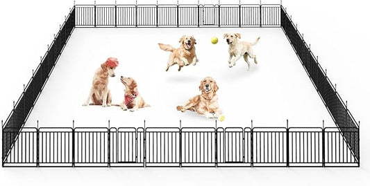 Durable Dog Fence 40" Height 40 Panels Thickened Dog Playpen with Portable Handle & Strap, Easy to Install – Stylish Curved Panel Design for Pets, Indoor Use Outdoor Use