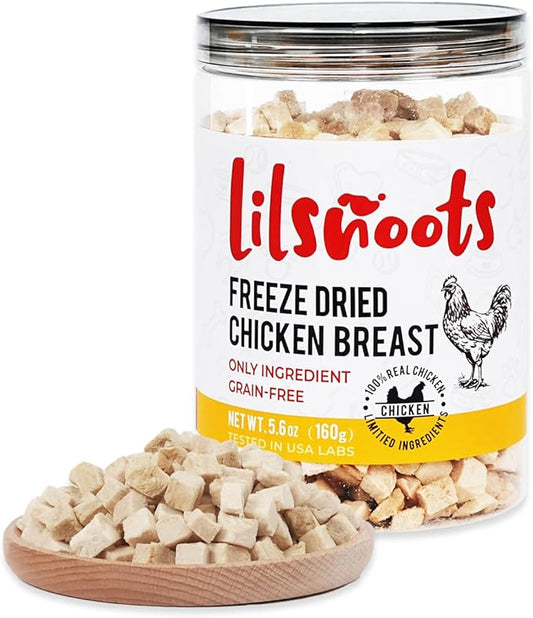 Freeze Dried Chicken Treats for Dogs Cats Single Ingredient Raw Chicken Breast Cube Pet Food Training Treats High Protein Low Fat Weight Control Grain&Gluten&Rawhide Free No Additives 5.6oz