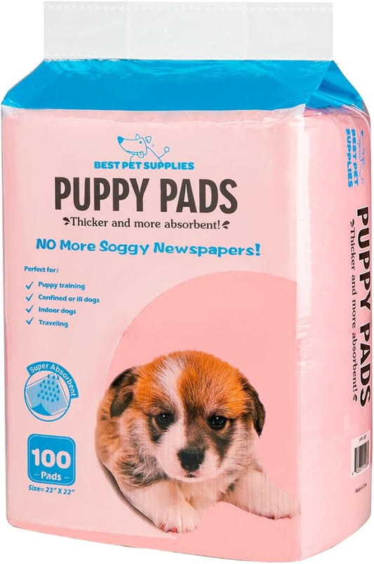 Best Pet Supplies Puppy Pads - Disposable, Dog Training Potty , Super Absorbent Baby Pink Puppy Pee Pads for Dogs (100 Count).