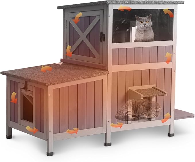 GUTINNEEN Large Outdoor Cat House Insulated 2-Section Indestructible Cat Condo Weatherproof Feral Cat Shelter with 3 Escape Doors for 1-6 Feral Barn Cats in Winter, 43.3" L x29.4 D x33.4 H