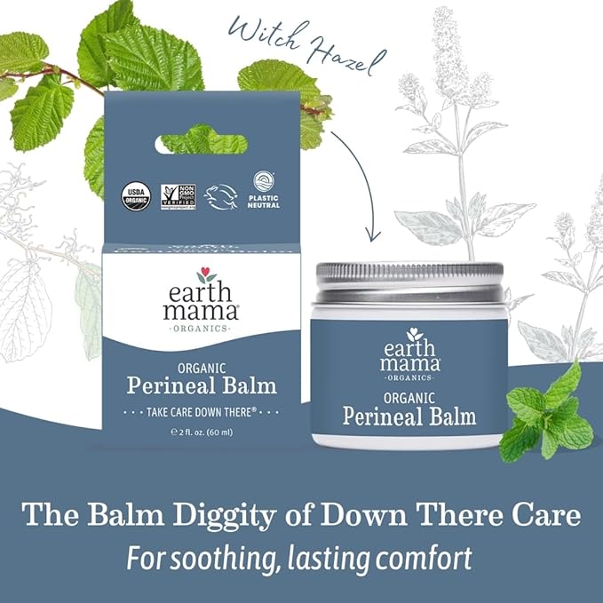 Earth Mama Organic Perineal Balm | Naturally Cooling Herbal Salve for Pregnancy and Postpartum Relief with Witch Hazel & Calendula, Feminine Care Essentials, No Benzocaine or Butane, 2-Fluid Ounce