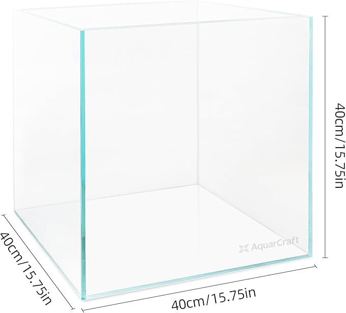 Ultra Clear Glass Fish Tank 16 Gallon, 6mm Thickened Rimless Aquarium Tank Low Iron, Cube Aquarium 15.7in x 15.7in x15.7in