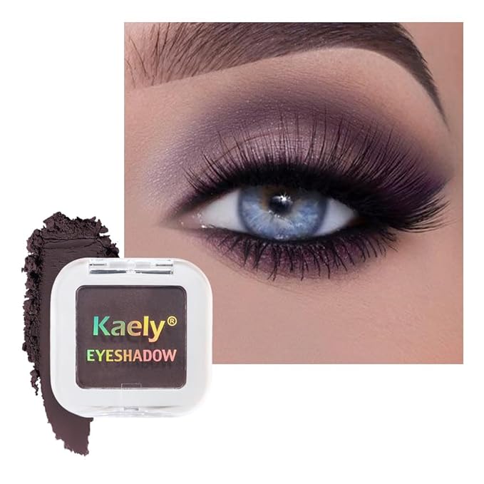 Kaely Pressed Single Eyeshadow Makeup, Smokey Plum Matte Highly Pigmented Monochrome Eye Shadow Palette, Waterproof Neutral Powde Mini Eyeshadow, sombras para ojos, Lightweight Blendable, 15