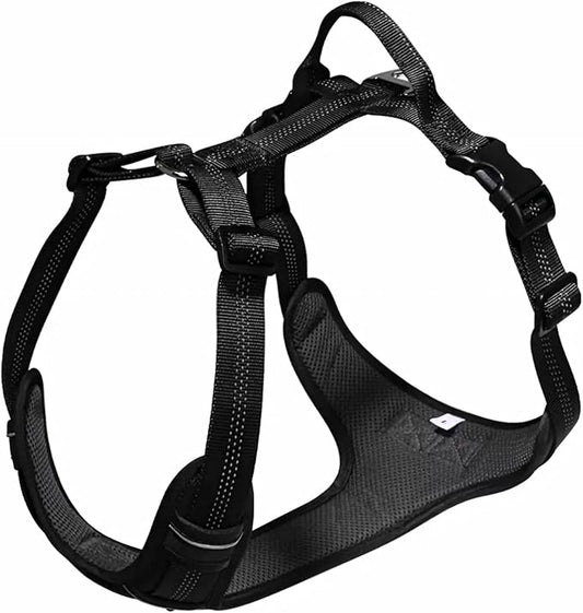 No Pull Dog Harness for Medium Dogs, Adjustable, Reflective Breathable Padded Vest with 2 Metal Leash Clips and Handle for Control or Car Seatbelt Use, Black, M