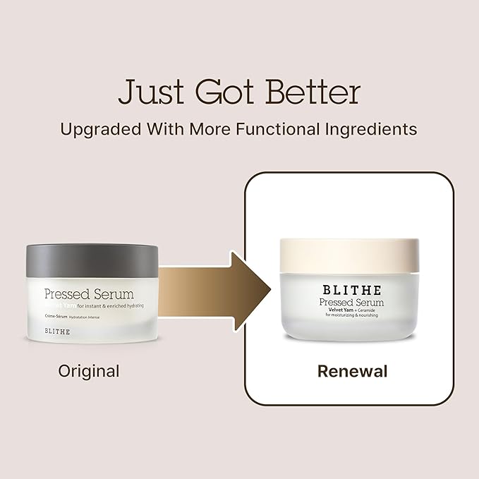 BLITHE Pressed Serum 68.79% Wild Yam Moisturizing Serum with Cream Texture for Women, Vegan Mucin Safe for Sensitive Skin, Korean Skincare 1.68 Fl Oz
