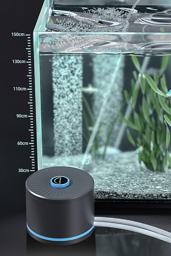 Aquarium Air Pump Dual Outlets, Super Quite Fish Tank Air Pump 20-600 Gallons, 5W 110V Adjustable High Output Silent Oxygen Aerator Pump with Air Stone Airline Tubing Check Valve Accessories