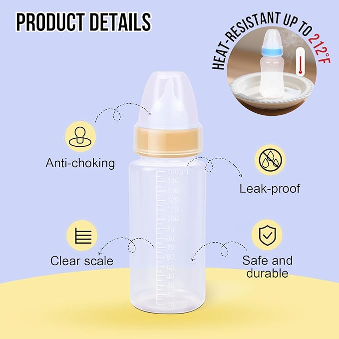 ASEVAT 5 oz 3PackPet Feeding Bottle, Anti-Choking Puppy Feeder Design,with 3pcs Replaceable and Reusable Silicone Nipples for Feeding Puppies, Kittens, Small Animals