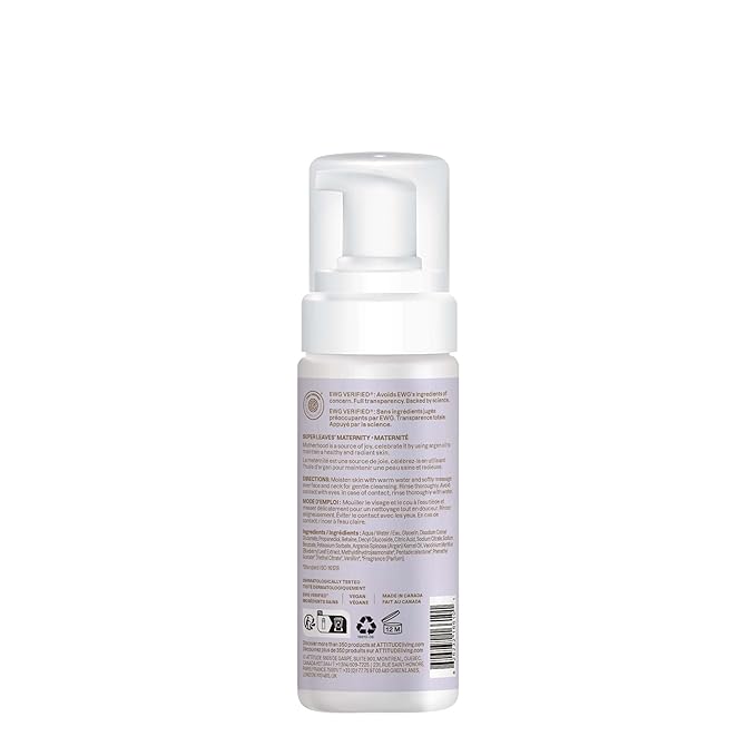 ATTITUDE Pregnancy Foaming Face Cleanser, EWG Verified, Dermatologically Tested, Plant and Mineral-Based, Vegan Maternity Products, Argan Leaf Extract, 5 Fl Oz
