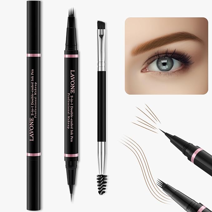 Eyebrow Pencil,2-in-1 Waterproof Eyebrow Pen with 4 Tip Brow Pen and Ultra-Precise Brow Pencil,with Dual-ended Eyebrow Brush,Eyebrow Makeup for Natural Looking Eyebrows-Soft Brown