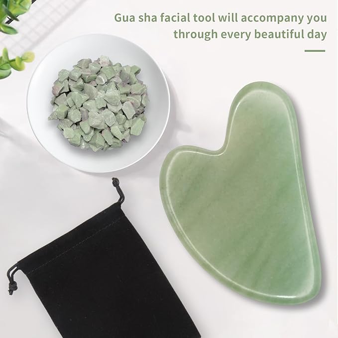 Gua Sha Facial Tools, Natural Jade Guasha Tool for Face, Double Chin & Jawline, Gua Sha Stone Self-Skin Care Face Stone Gua Sha Tools for Women, Green Aventurine