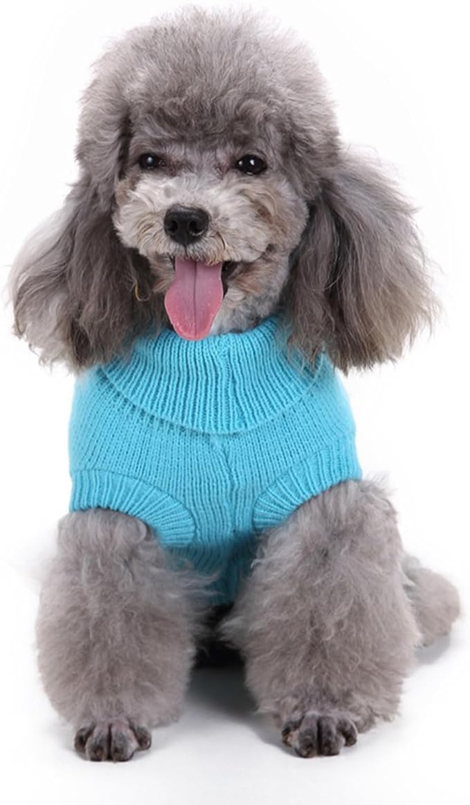 CHBORCHICEN Small Dog Sweaters Knitted Pet Cat Warm Dog Sweatshirt Winter Clothes Kitten Puppy Sweater (Medium,Sky Blue)