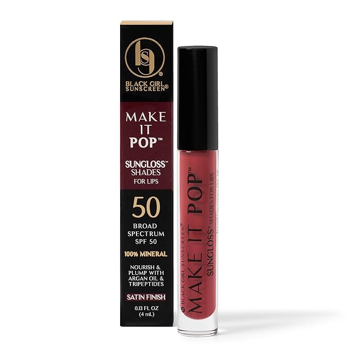 BLACK GIRL SUNSCREEN Make It Pop Sungloss for Women - SPF 50 Tinted Lip Gloss, Sunscreen Sungloss, Sun Protection for Skin, Hydrating & Moisturizing Care, Satin Finish - Cherry Noir, 0.13 fl oz