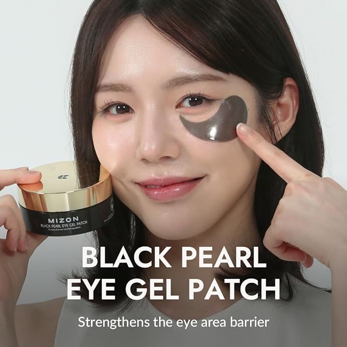 MIZON Pearl Eye Gel Patch Masks, Eye Treatment Mask Reduces Wrinkles and Puffiness, Dark Circles treatment, Hydrogel Eye Patches (Black Pearl)