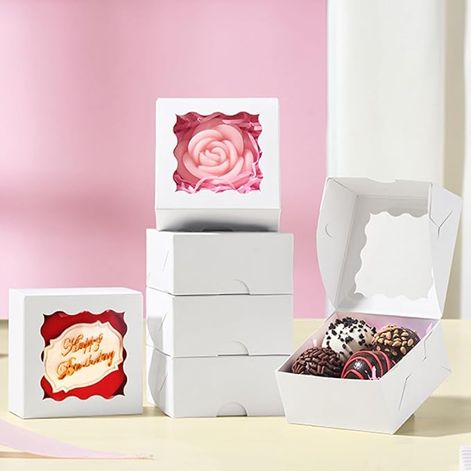 JCXGRVC 50 Count 3"x3"x1.5" White Paper Gift Boxes with Clear Window for Soap, Cookies & Chocolates Truffles & Showcase Your Homemade Treats