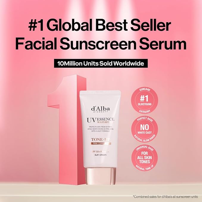 [2 ea] d'alba Piedmont Waterfull Tone-Up Sunscreen Serum BROAD SPECTRUM SPF 50 + Korean Sunscreen for Face, All Skin Tones (2 x 1.69 fl.oz.)