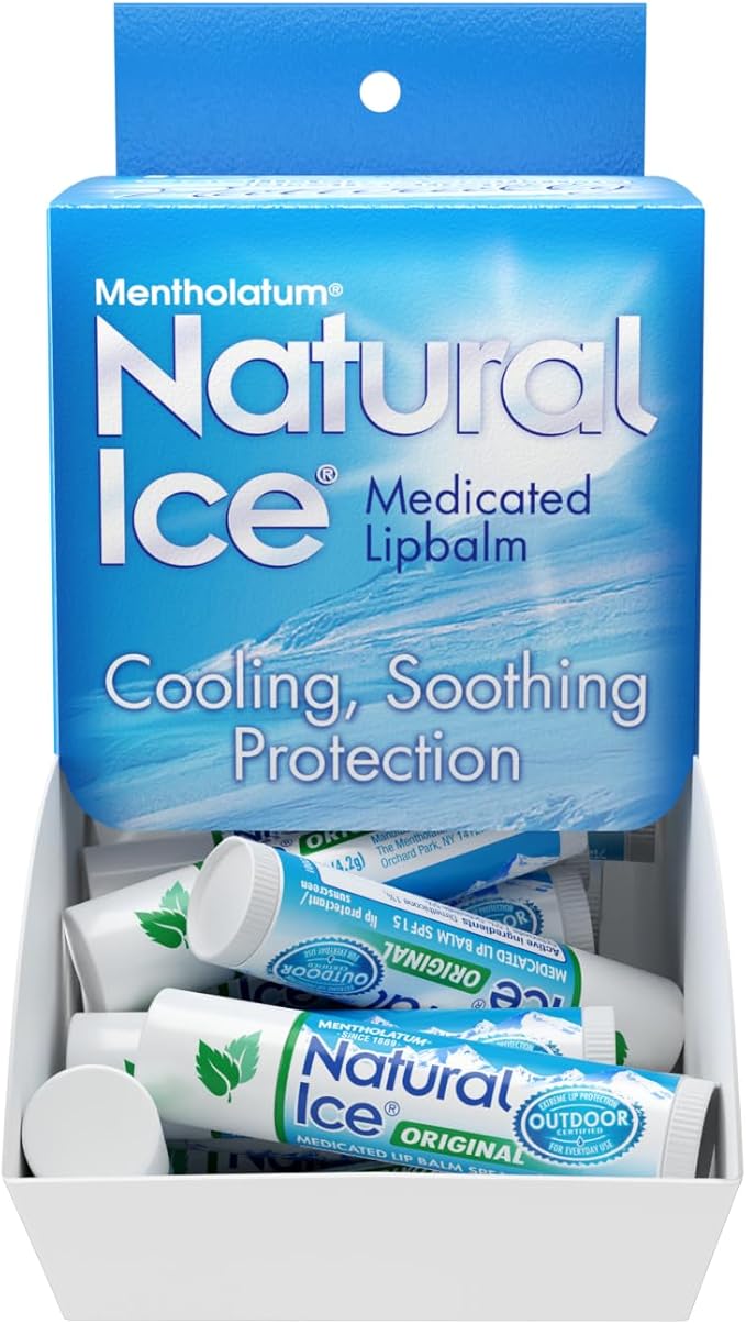 Natural Ice Original Medicated Lip Balm, Hydrating Lip Care for Dry, Chapped Lips, Moisturizing Formula with SPF 15 Helps Prevent Sunburn, Protection for Smooth, Soft Lips (Pack of 48)