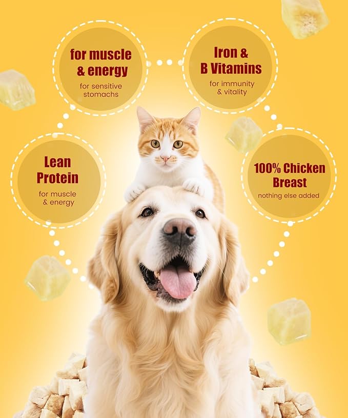 Freeze Dried Chicken Treats for Dogs Cats Single Ingredient Raw Chicken Breast Cube Pet Food Training Treats High Protein Low Fat Weight Control Grain&Gluten&Rawhide Free No Additives 4.6oz
