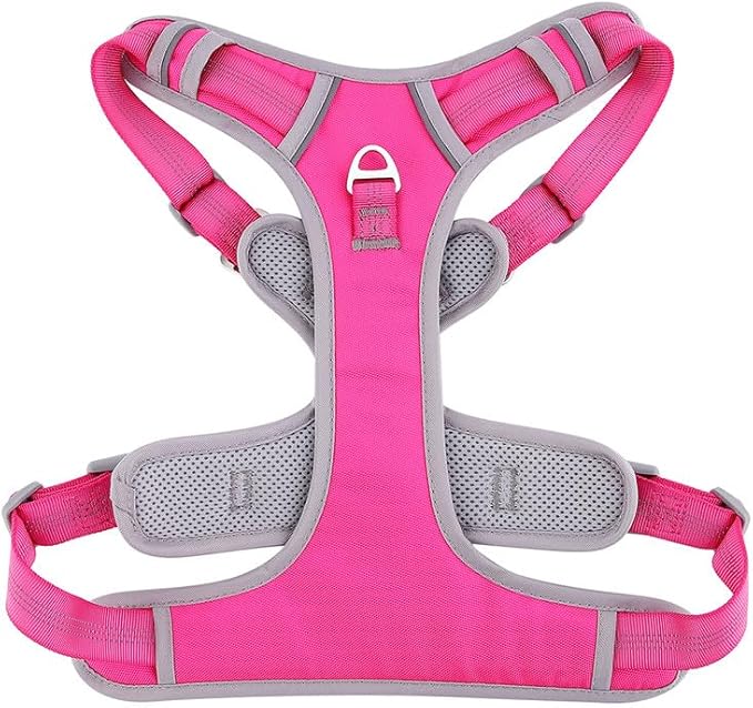 Adjustable Dog Harness - No Pull, Reflective, Soft Padded for Small, Medium, Large Dogs - Includes Leash Pink M