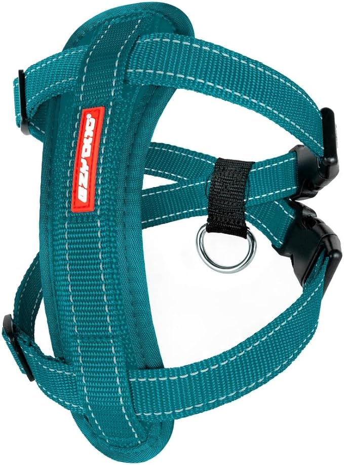 EzyDog Chest Plate No Pull Dog Harness – Escape Proof Harness with Reflective Stitching and Comfort Padding for Easy Walks, Training & Control - Car Restraint Included (Medium, Teal)
