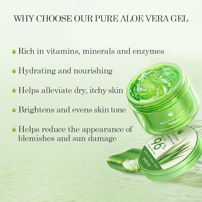Aloderma Aloe Vera Gel Made within 12 Hours of Harvest with 96% Pure Organic Aloe Vera for Skin, Scalp, & Hair, Soothing Aloe Face Moisturizer, Multipurpose, Hydrating Aloe Gel, 7oz, 3-Pack