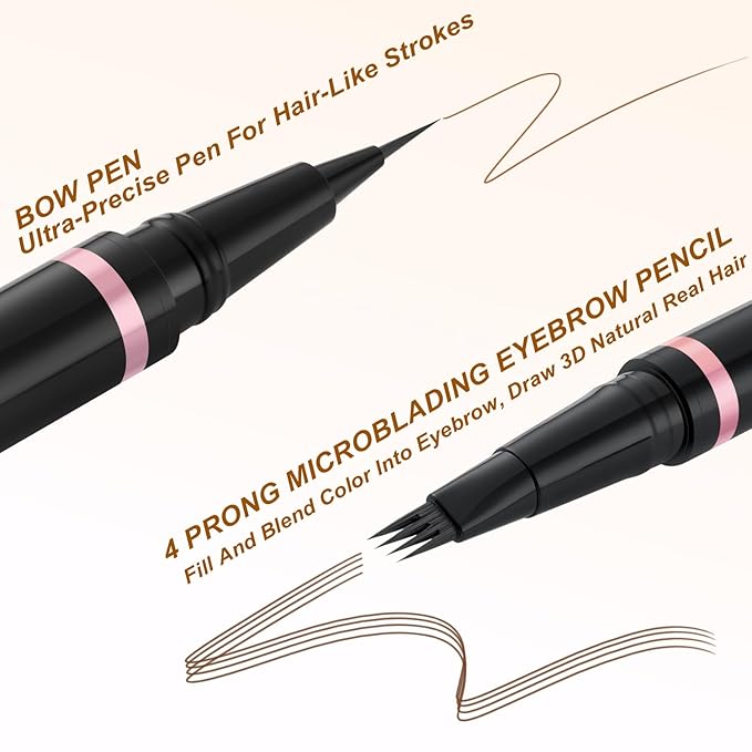 Eyebrow Pencil,2-in-1 Waterproof Eyebrow Pen with 4 Tip Brow Pen and Ultra-Precise Brow Pencil,with Dual-ended Eyebrow Brush,Eyebrow Makeup for Natural Looking Eyebrows-Soft Brown