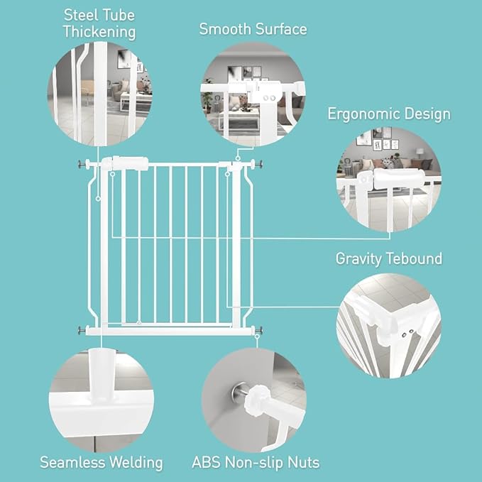 WAOWAO Baby Gate 48.03-52.72" Extra Wide Pressure Mounted Walk Through Swing Auto Close Safety White Metal Toddler Kids Child Dog Pet Puppy for Stairs,Doorways,Kitchen