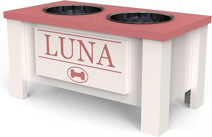 GTW Personalized Elevated Dog Bowl Stand for Large, Medium, Small, X-Small Dogs - Stainless Steel Food and Water Bowls - Raised Dog Dish with Internal Storage (Medium, Magenta)