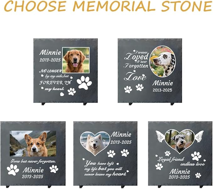 Dog Memorial Gifts for Loss of Dog, Personalized Pet Memorial Stone, Custom Dog Grave Marker with Name & Photo, Sympathy Gifts for Bereaved Pet Owners, Cemetery Decor (Style G)