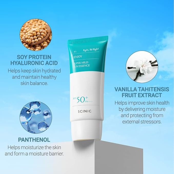 SCINIC Enjoy Super Mild Sun Essence 2 Set SPF50+ PA++++ 1.69 fl oz(50ml) | A Lightweight Hydrating Sun Essence That leaves No Sticky Feeling | Korean Skincare
