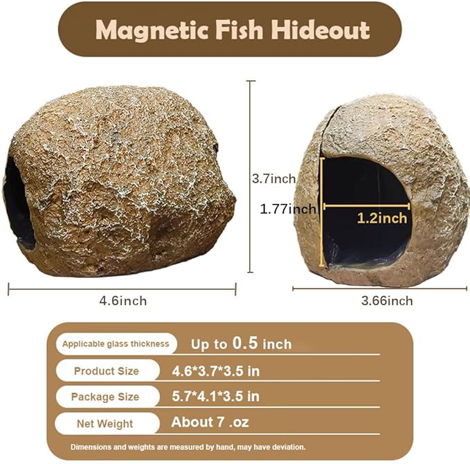 Innovative Magnetic Detachable Betta Log Aquarium Cave Shrimp Hides for Cichlid Fish, Up to 0.5 inch Thickness Large Aquirium Tank, Perfect Aquatic Decoration for Cichlid Breeding & Shrimp