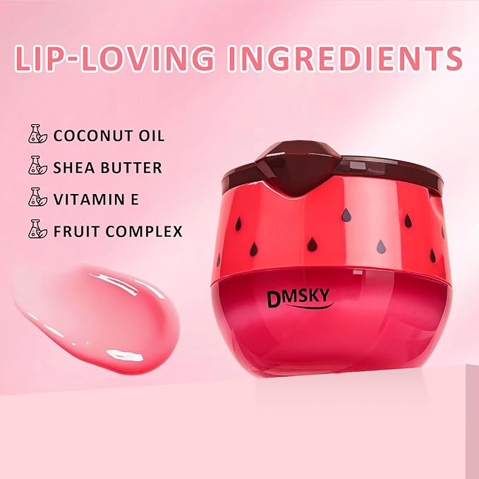 DMSKY 4 PCS Bee Lip Balm Lip Mask Honey Pot, Valentines Day Gifts, Honey & Strawberry & Peach & Apple Lip Sleeping Mask Propolis Moisturizing Lip Balm with Stick